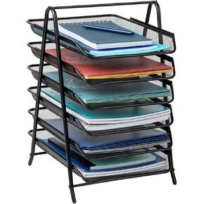 Mind Reader 6-Tier Paper Tray, Desktop Organizer, File Storage, Office, Metal Mesh, 11.75" L x 13.75" W x 18" H, Black