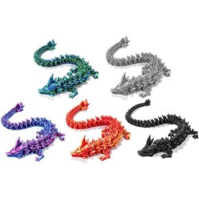 5Pcs 3D Printed Dragon 12In, 3D Printed Flexible Articulated Crystal Dragon,Fidget Toys for Autism/ADHD