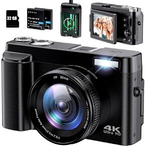 كاميرا رقمية بدقة 4K للتركيز التلقائي للتصوير الفوتوغرافي وكاميرا بدقة 48 ميجابكسل بدقة 4K مع بطاقة SD، وكاميرا تسجيل فيديو بشاشة قلاب 180 درجة 3.0 بوصة لكاميرات فيديو YouTube المدمجة مع تكبير رقمي 16X، ومضادة للاهتزاز، وبطاريتين