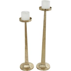 Deco 79 Aluminum Metal Decorative Candle Holder Tall Hammered Candle Stand, Set of 2 Candlestick Holder 32", 27" H, Gold