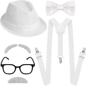 1920's Boys 100 Days of School 6 Pcs Old Man Costume Gangster Costume Set for Kids