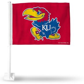 NCAA Rico Industries Kansas Jayhawks Red Double Sided Double Sided Car Flag - 16" x 19" - Strong Pole that Hooks Onto Car/Truck/Automobile