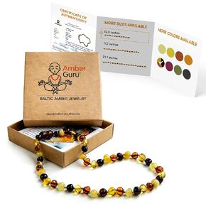 Baltic Amber Necklace (Authentic, Certified) - 12.5 inches - Unisex Jewelry - Multi (Raw/Unpolished) - Real Amber Beads - Proud to Deliver Genuine Baltic Sea Wonder - Ambar