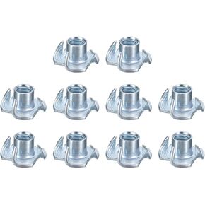 uxcell 5/16"-18 T-Nuts, Zinc-Plated Carbon Steel 3-Pronged Tee Nuts Threaded Inserts for Climbing Holds and Wood Workings, White 10Pcs
