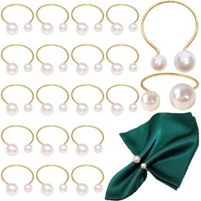 20 Pack Pearl Gold Napkin Rings, Metal Gold Napkin Holders for Wedding Birthday Dinner Party, Family Gatherings, Table Decorations Festival Parties