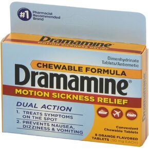 Dramamine Motion Sickness Relief Chewable Tablets 8 ea (Pack of 4)