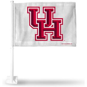 Rico Industries NCAA Houston Cougars White Double Sided Double Sided Car Flag - 16" x 19" - Strong Pole That Hooks onto Car/Truck/Automobile