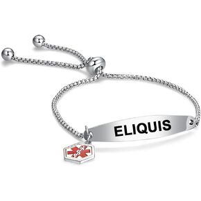Medical Alert Bracelet for Women Men Emergency First Aid Health Alert Engraved Adjustable Stainless Steel Chain Bracelets