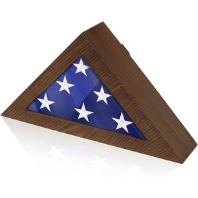 Flag Display Case for Small American Flag, Wooden 3’ x 5’ Flag Shadow Box with HD Plexiglas (Not for Burial Flag), Folded Triangle Flag Frame with Wall Mount