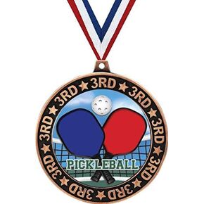 Pickleball 3rd Place Perimeter Medal Bronze, 2.75" Pickleball Prizes, Kids Pickleball Trophy Medal Awards Prime
