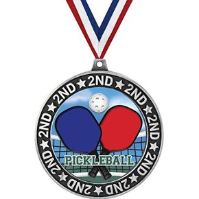 Pickleball Second Place Medals, 2 3/4" Silver Pickleball Trophy Medal Award Prime