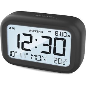 DOOMAY Digital Alarm Clock Bedside - Battery Powered Clock with LCD Display Volume Adjustable Snooze and Weekend Mode for Bedroom Office Desk Travel