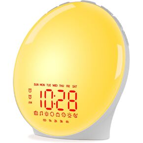 Wake up Light Sunrise Alarm Clock for Everyone, Sunrise Sunset Simulation, Sleep Aid, Dual Alarms, FM Radio, Snooze, Nightlight13 Colors 23 Sleep Sounds 28 Built-in Alarm Tone 32 Volumes Gift