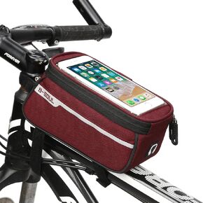 Bike Front Frame Bag,Bike Phone Mount Bag Touch Screen Phone Case Holder Cycling Top Tube Frame Bag Storage Handlebar Bag for Phone Below 6.8 Inch,Red