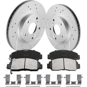 Front Vented Brake Pads and Rotors Kit for Accord 2002-1998, Brake Rotors + Carbon Fiber Ceramic Brake Pads Kit 281.6mm(11.1in)