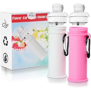 Flavor Cartridge Holder - 2 Pack Stylish flavors cartridges with Backpack Clip, Premium BPA Free Plastic, Compatible with Most Flavor Water Bottles, Pink & White