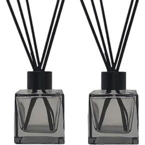 2PCS 50ml/1.7oz Glass Diffusers Bottle Diffuser Jar Empty Small Square-Shaped Glass Fragrance Bottle Container Fragrance Accessories Use for DIY Replacement Reed Diffuser Sticks Decor (Grey)