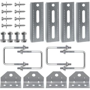 4 PCS 8" Galvanized Swivel Top Bunk Bracket Kit with Hardware for 3"x3"，2"x3",1.5"x3" Boat Trailer Crossmember, Boat Trailer Bunk Brackets & Square U-Bolts, Silvery