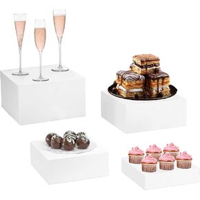 Buffet Risers 4pcs, White Acrylic Food Risers for Buffet Table Cube Dessert Display Stands White Acrylic Box for Buffet Party Wedding Catering Dessert Table Display Dessert Risers