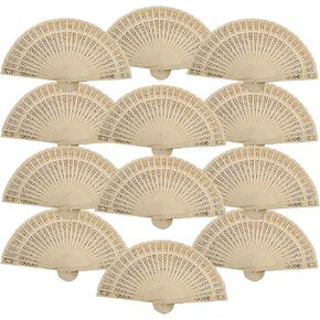 Sandalwood Fan (Set of 12 pcs) Vintage Wooden Folding Fans Handheld Fans Wedding Fans Chinese Sandalwood Hand Fan for Wedding Favors,Baby Shower,Party Favor,Birthday Christmas Gift &Home Decoration