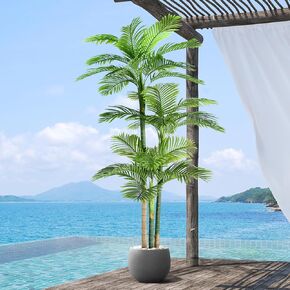 8.5ft Tall Artificial Phoenix Palm Tree for Outdoors Indoor Decor, Large Faux Coconut Silk Palm Tree Tropical Fake Tree Perfect for Outside Patio Poolside Porch Home Office Decor (Set of 2)