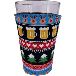 Reindeer and Beer Christmas Pattern Pint Glass Coolie (1)