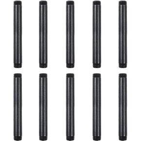 10 Pack 1/2 Inches x 6 Inches Black Malleable Steel Nipples Fitting, DIY Steampunk Industrial Vintage Style.