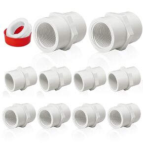 10Pcs White PVC Pipe Fittings, 1/2 NPT Female Thread PVC Pipe Fitting Adapter Connector, PVC Female Threaded Pipe Coupling, Socket x NPT Female, Sch40