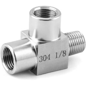 QWORK Stainless Steel Pipe Fitting, 1/8" NPT Male x 1/8" NPT Female x 1/8" NPT Female, Male Run Tee
