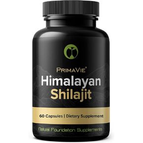 Shilajit Capsules High Strength Purified Primavie Shilajit Harvested at 10,000 Feet from the Himalayan Mountains Rich in Fulvic Acid & Trace Minerals 3rd Party Tested 100% Natural Made in the USA (60)