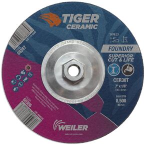 Weiler 68387 7" x 1/8" Tiger Ceramic Type 27 Cut and Grind Combo Wheel CER30T 5/8-11 Nut, (Pack of 10)