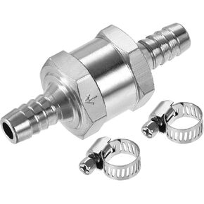 uxcell Non-Return One Way Check Valve 9mm Barb OD Aluminum Alloy with 2 Stainless Steel Adjustable 6-12mm Hose Clamps, for Water Oil Petrol Fuel Line