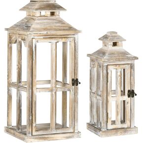 HOMCOM 2 Pack 28"/20" Large Rustic Wooden Lantern Decorative, Indoor/Outdoor Lantern for Home Décor (No Glass), Natural