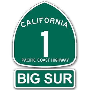 PCH 1 and Big Sur Sign Shaped Sticker (Highway ca rv Beach Road Trail Historic Simeon Carmel Drive Coast California Vinyl (4.5 x 5 inch)