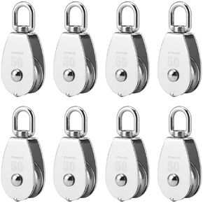 8PCS 304 Stainless Steel M50 Single Pulley Block, Lifting Single Pulley Roller, Single Wheel Swivel Pulley Block Loading 880lbs for Wire Cable Hanging