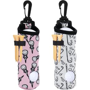 Golf Ball Holder Golf Tee Holder Golf Ball Carry Bag Pouch with Light Weight Hook Keychain Belt Clip Portable Golf Accessories for Ladies Girls 2 Pack, White,Pink