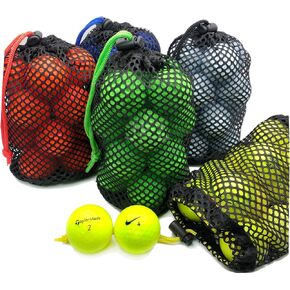 JKL 5 Pack Small Golf Ball Bags, Golf Mesh Bags,Sports Net Bag, Round Storage Bag,little nylon mesh bag,Colorful Drawstring mesh Bags for Golf accessories（Red Yellow Blue Green Black bag）