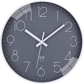 Wall Clock, Atomic Wall Clock, 12" Inch Wall Clocks Battery Operated, Modern Wall Clock, Analog Wall Clocks for Kitchen, Office Classroom Living Room(Grey)