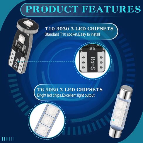 Frienda 50 قطعة LED مجموعة لمبة السيارة T6 T10 28 مم 31 مم 41 مم LED قبة ضوء مصابيح السيارة الداخلية مصابيح LED للسيارة الداخلية خريطة قبة صندوق الأمتعة باب لوحة الترخيص الخفيفة in Saudi Arabia