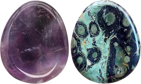 قطعتان من حجر الإبهام الكريستالي الطبيعي، أحجار جيب على شكل دمعة منحوتة يدويًا لتخفيف التوتر والإجهاد والتأمل وشفاء الريكي والكوارتز الوردي وحجر القمر in Kuwait