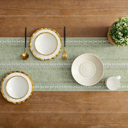 Hemstitched Farmhouse Table Runner, Sage Green 13x72 Inch, Cotton Linen Table Runners 72 Inches Long, Embroidered Striped Sage Green Boho Table Runner Rustic Home Decor in Saudi Arabia