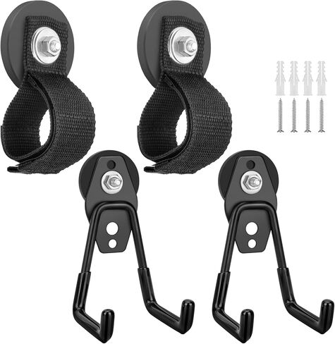 SUNJOYCO 4 قطع خطافات مغناطيسية شديدة التحمل، حامل أدوات مغناطيسي للمرآب، حامل حزام خطاف معدني مغناطيسي، شماعة مغناطيسية قوية لتخزين أدوات المرآب in Kuwait