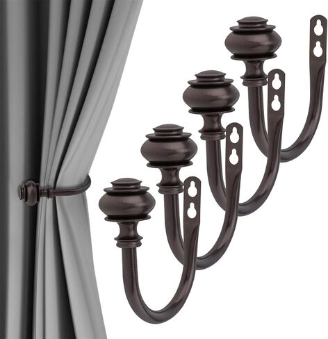 Curtain Holdbacks, 4 Pack Wall Mounted Window Drapery Tiebacks with Screws, U-Shaped Decorative Curtain Hook Holder for Bedroom, Livingroom, Office (4, Brown) in Saudi Arabia