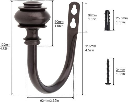 Curtain Holdbacks, 4 Pack Wall Mounted Window Drapery Tiebacks with Screws, U-Shaped Decorative Curtain Hook Holder for Bedroom, Livingroom, Office (4, Brown) in Saudi Arabia