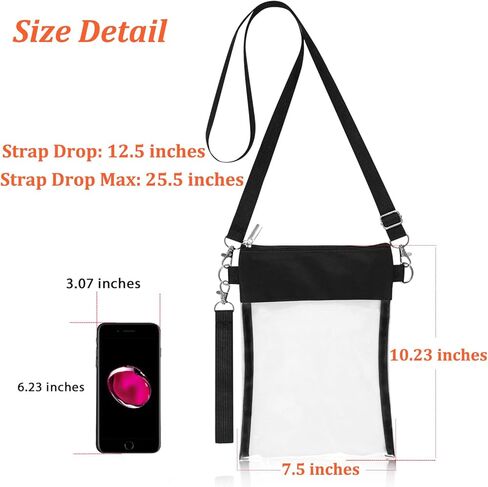 حقيبة Vichona Clear Crossbody، محفظة شفافة للنساء معتمدة في الاستاد مع حزام كتف قابل للتعديل in Kuwait