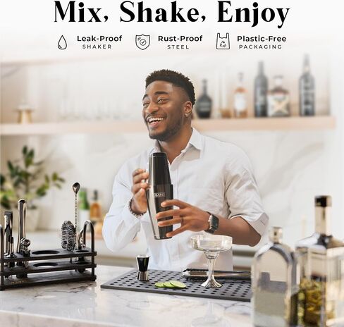 BARE BARREL® Mixology Bartender Kit Bar Set | 14-Piece Cocktail Shaker Set | Martini Barware Mixing Tools for Home Bartending | 35 Recipe Cards | Gift Set (28oz Boston Shaker, Jet Black/Black) in Saudi Arabia