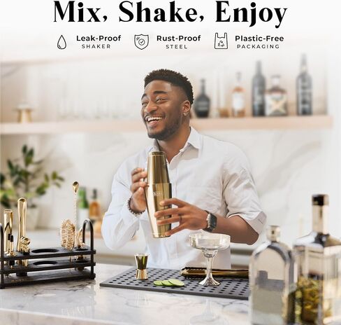 BARE BARREL® Mixology Bartender Kit Bar Set | 14-Piece Cocktail Shaker Set | Martini Barware Mixing Tools for Home Bartending | 35 Recipe Cards | Gift Set (28oz Boston Shaker, Jet Black/Black) in Saudi Arabia