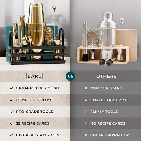 BARE BARREL® Mixology Bartender Kit Bar Set | 14-Piece Cocktail Shaker Set | Martini Barware Mixing Tools for Home Bartending | 35 Recipe Cards | Gift Set (28oz Boston Shaker, Jet Black/Black) in Saudi Arabia