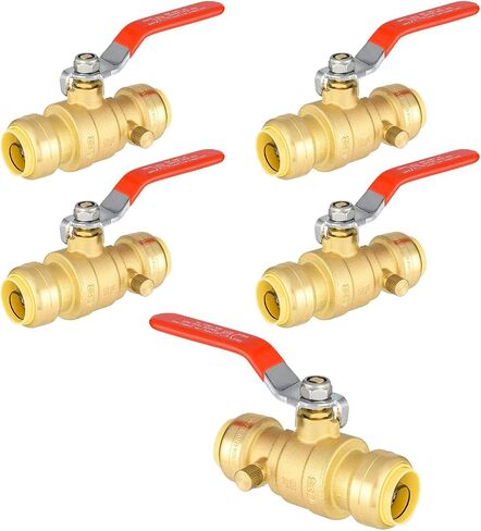 5-PCs Push Fit Ball Valve with Drain, 1/2-Inch Push-to-Connect PEX Fitting with Disconnect Clip, for PEX,Copper,CPVC,PE-RT Pipes, Red in Saudi Arabia