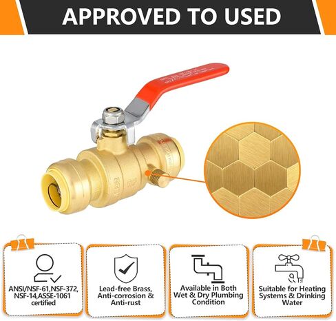 5-PCs Push Fit Ball Valve with Drain, 1/2-Inch Push-to-Connect PEX Fitting with Disconnect Clip, for PEX,Copper,CPVC,PE-RT Pipes, Red in Saudi Arabia